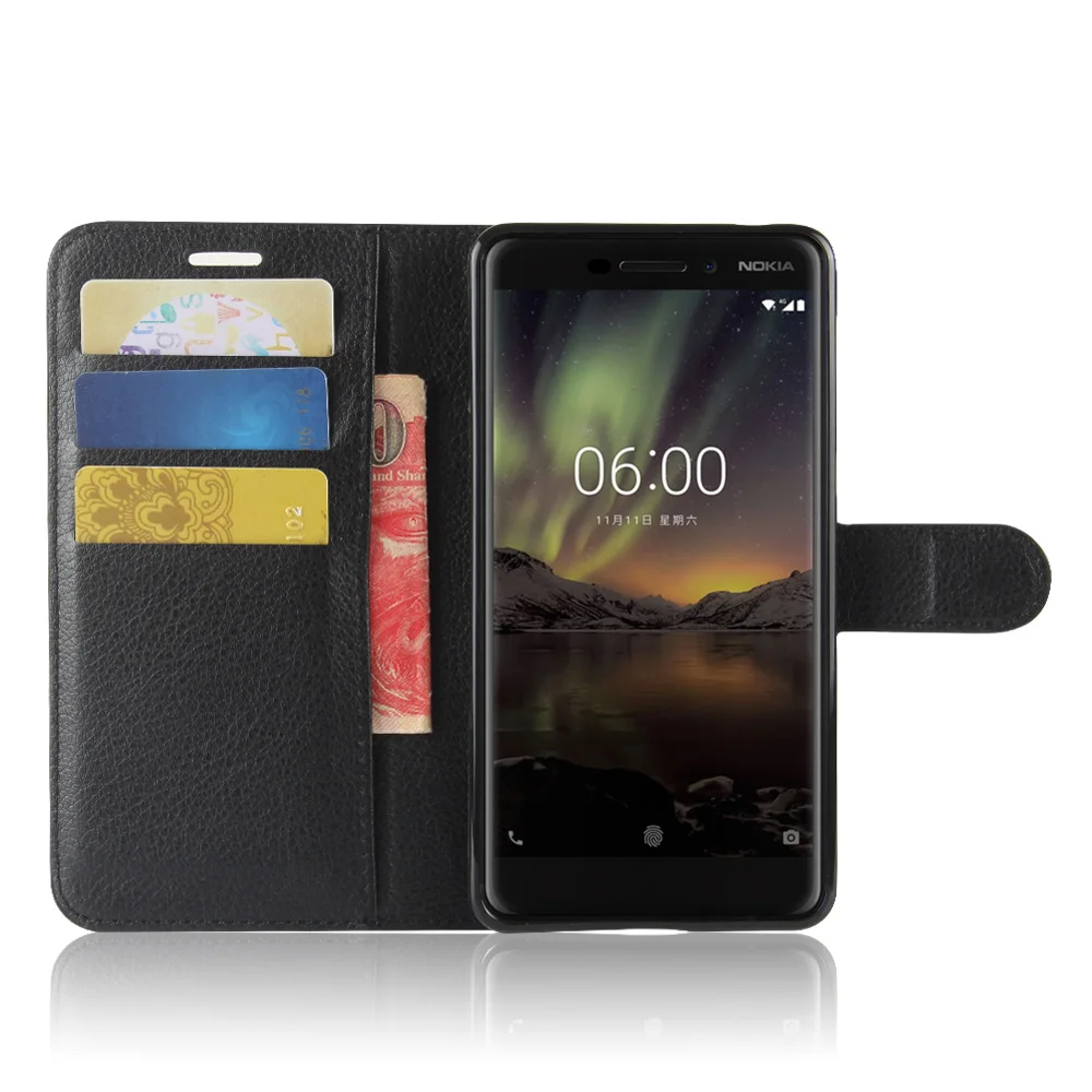 Luxury Leather Wallet Case For Nokia 6.1 Flip Cover With Card Slot Holder Back Kickstand Magnetic Closure 6 2018 | Мобильные