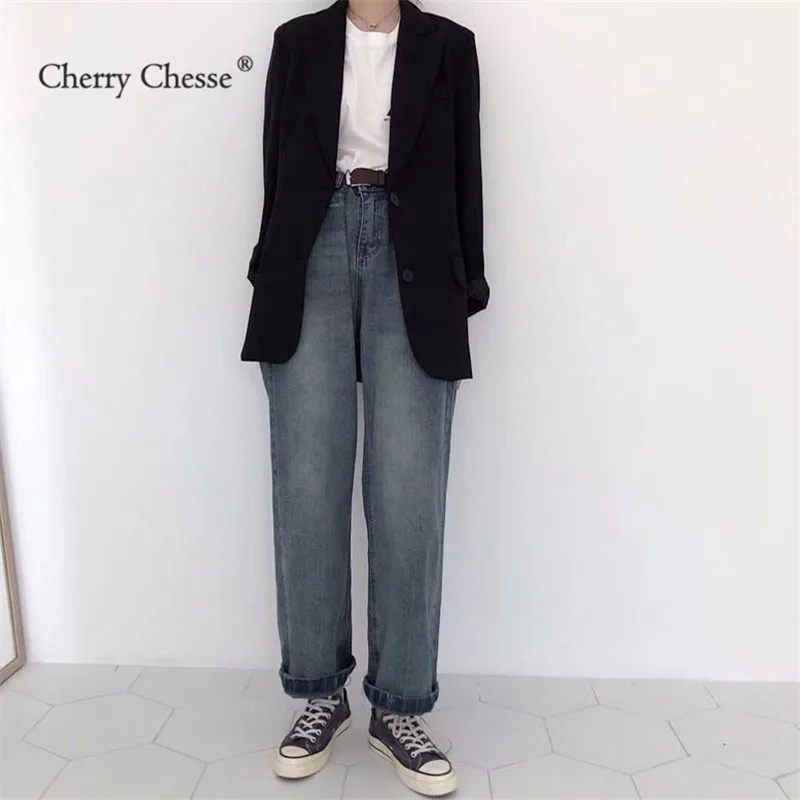 Cherry Chesse винтажные прямые женские джинсы High Street джинсовые брюки лето осень