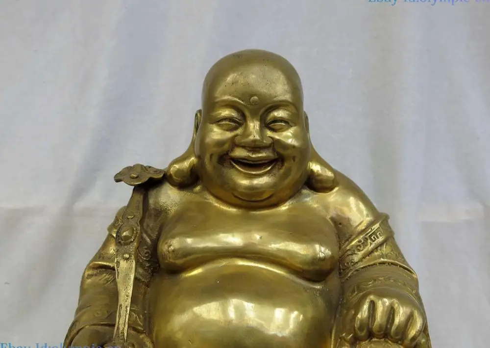 12&quot China brass copper sculpture carved as one wishes Maitreya Buddha Statue | Дом и сад