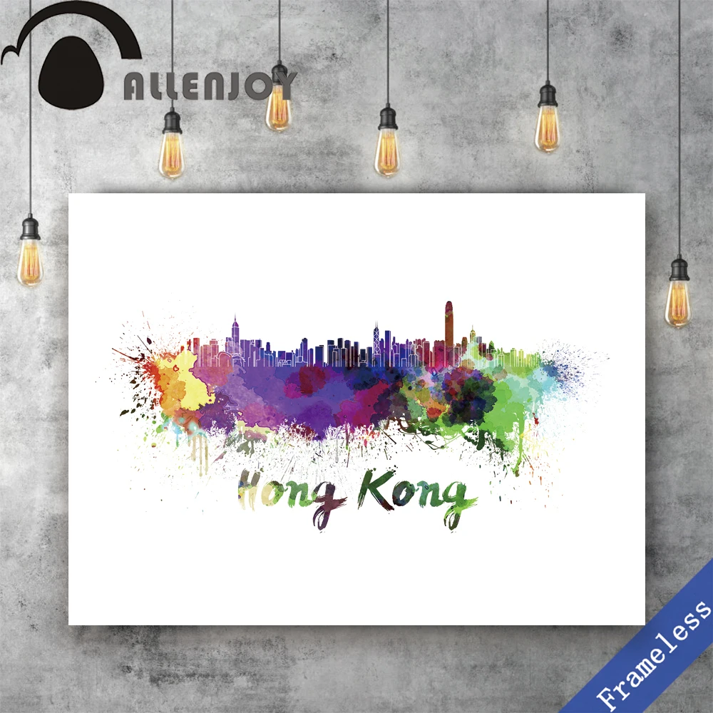 Без рамки холст печать ручная роспись акварель красочный город Гонконг плакат
