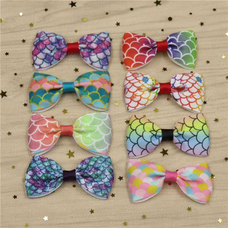 8PCS/LOT Pretty Fish Scale Barrettes for Children Sequin Girls Ribbon Elastic Hair Bands Bows Accessories Best Friend Gift |
