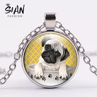 sian lovely pug dog necklace for women men glass cabochon round necklace pendants the best gift for dog lovers jewelry new