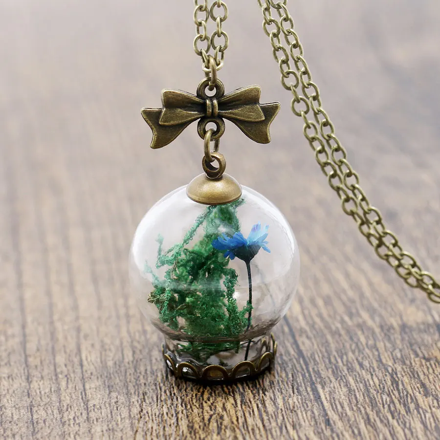 Натуральный красный цветок стекло Желая бутылка кулон ожерелье для женщин