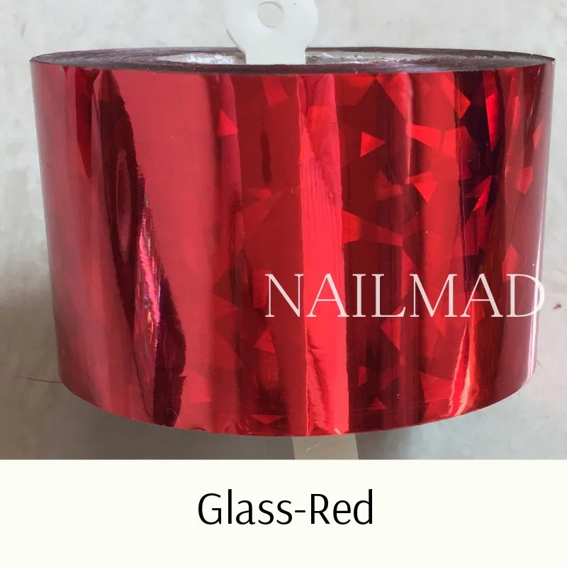 Glass-Red 1 рулон 120 м* 4 см голографическая пленка для переноса ногтей лазерные серебряные наклейки для дизайна ногтей Фольга голографическая бумага для переноса - Цвет: Glass-Red