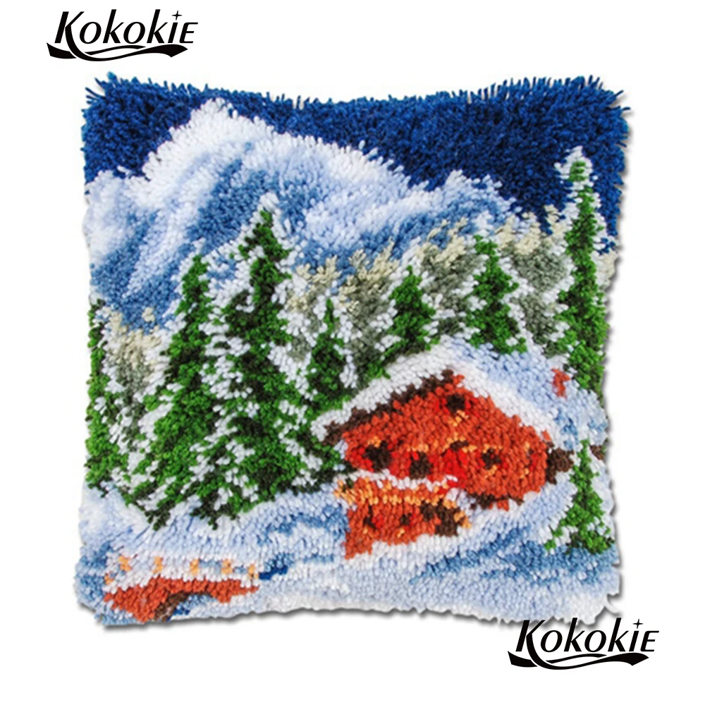 

Latch hook rug kits cross stitch kits cushion handmade embriodered mats Snow scene 3d carpet handicraft needlework sets