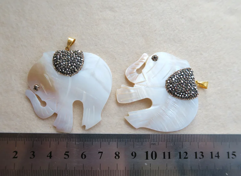 

5PCS Natural shell Animal elephant shape Pendant,Pave Rhinestone Crystal Caps,for charm necklace DIY making supplies PD25
