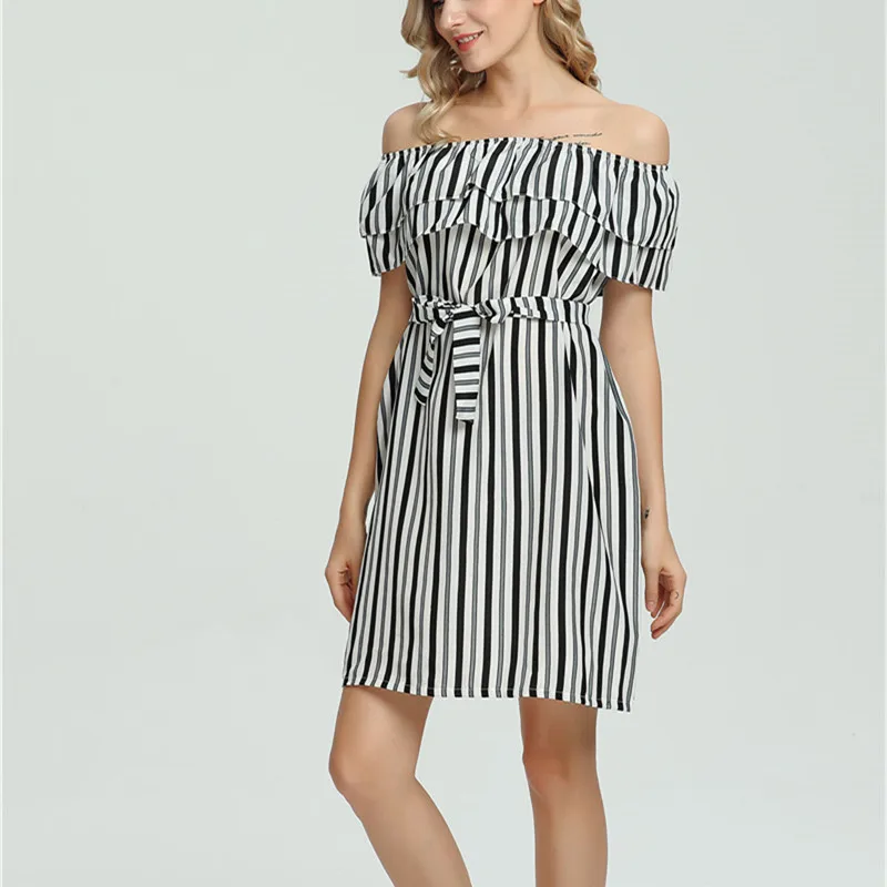 Лето 2017 г. платье Для женщин модный принт сексуальная с плеча шифоновые платья