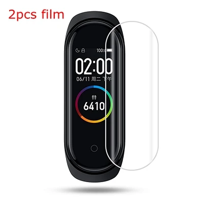2Pcs mi band 4 film Hangrui mi Band 4 силиконовый чехол из углеродного волокна для Xiaomi mi band 4 ремешок металлический каркас браслет mi band 3 ремешок из нержавеющей стали - Цвет: 2Pcs mi band 4 film