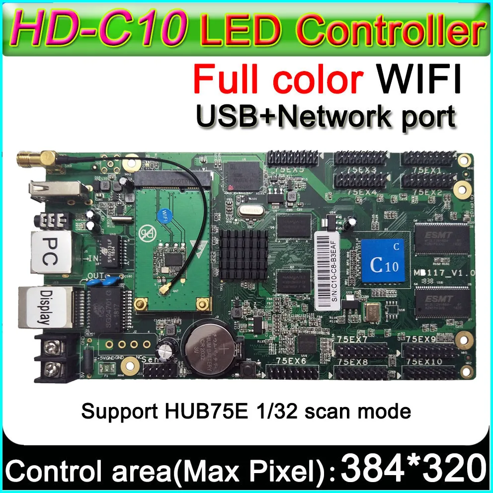 HD-C10-c Wi-Fi полноцветный светодио дный дисплей управления карты, Поддержка 32 сканирования светодио дный дисплей модуль, на борту 10 HUB75E, вспышка Оперативная память 4 ГБ