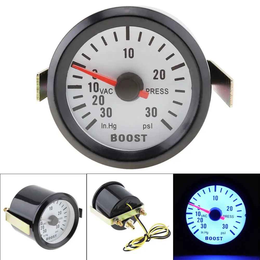 

6032BL 2" 52mm 12V Blue LED 0~30in.Hg / 0~30PSI Turbo Boost Gauge Meter with Sensor for Car / Boat / Truck / ATV