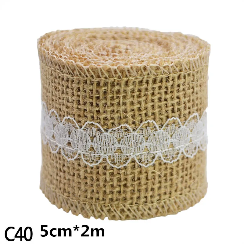 C40 2M 5cm Burlap Rolls Hessian Jute Lace Ribbons Vintage Rustic Wedding Ornaments DIY Craft Supplies Birthday Gift Box Package Rope - Цвет: C40