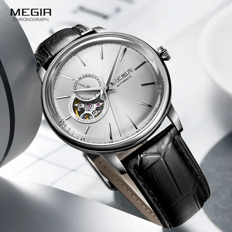 

Мужские Простые механические наручные часы с кожаным ремешком, повседневные деловые часы, мужские часы 62057GBK-7