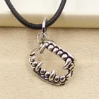 Новый Прочный черный из искусственной кожи вампир Дракула клыки зубы Хэллоуин Кулон шнур очарование DIY Серебряный цвет ожерелье ювелирные изделия