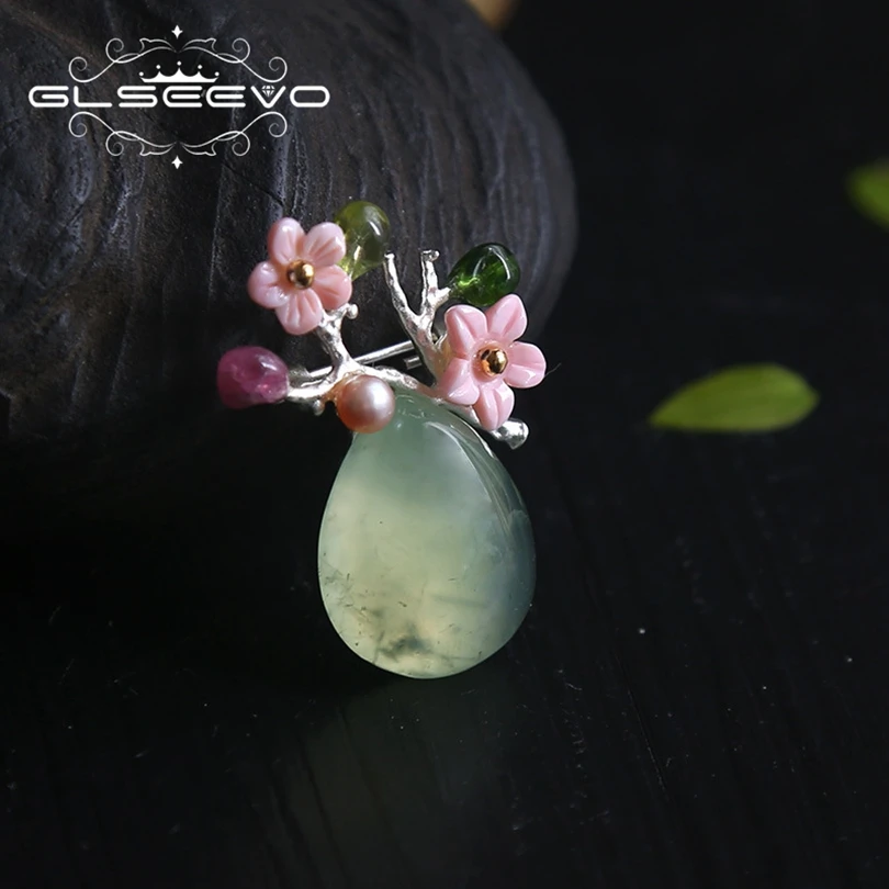 GLSEEVO натуральная пресная вода барокко жемчужная брошь булавки Prehnite Shell цветок