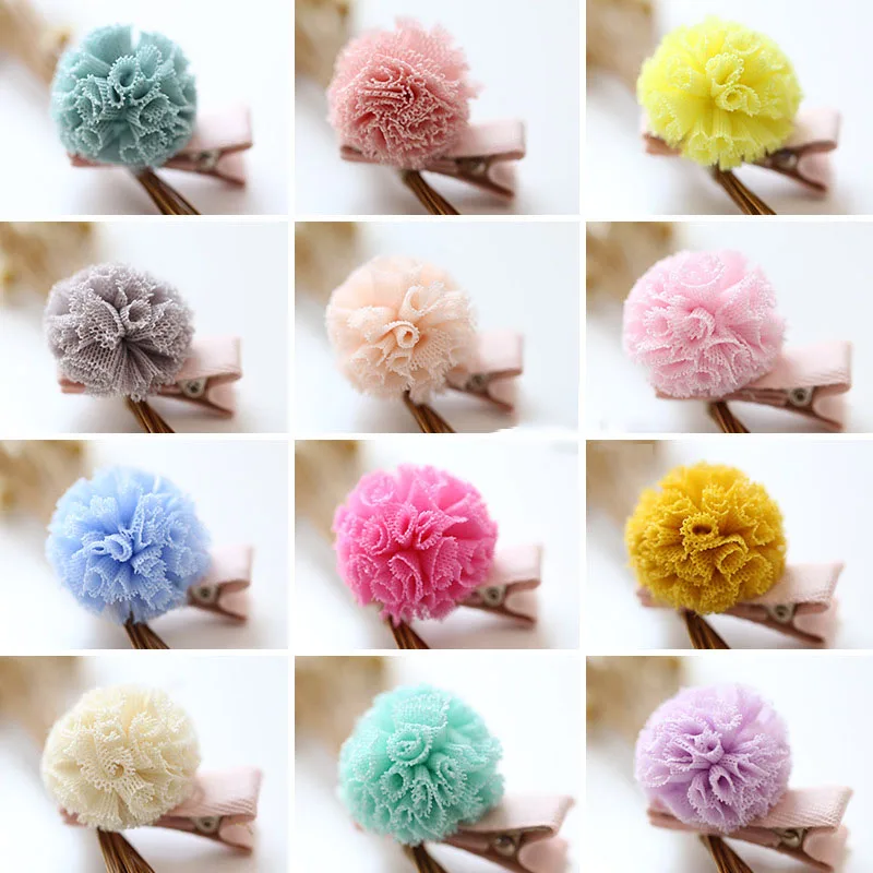 

Hot 2PCS/Lot Hair Pins Hair Clip Ball Shaped Candy Color Fabric Coth Hairpin Children Cute Hair Accessories Girls Kids