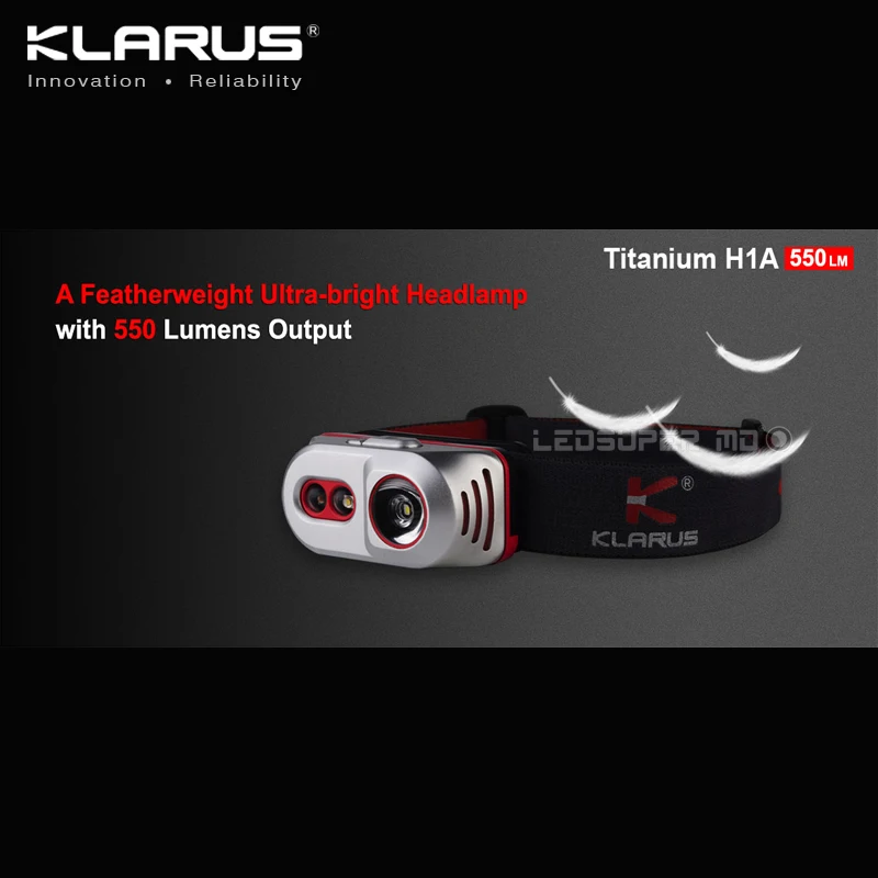 Best Selling KLARUS Titanium H1A CREE XP-L V3 LED Featherweight Ultra-bright AA Headlamp with 550 Lumens Output