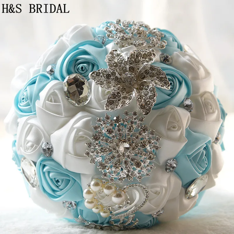 Свадебный букет H & S атласный невесты ручной работы свадебные цветы стразы