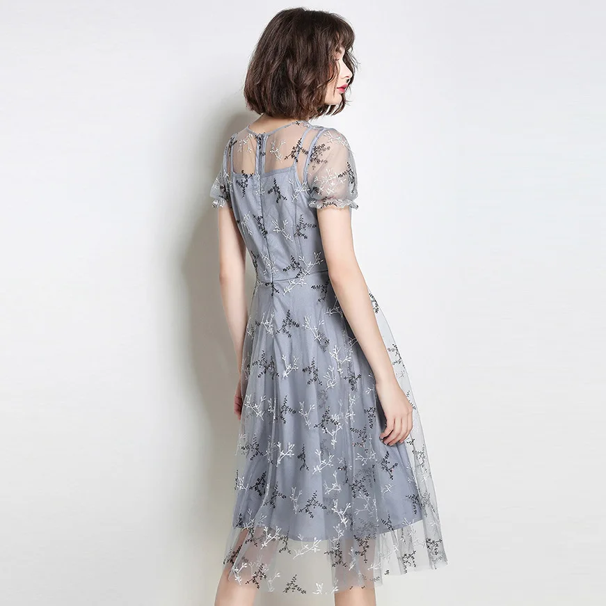 Лето 2017 г. платье Для женщин Boho офисные Вышивка Винтаж оборками Сексуальная