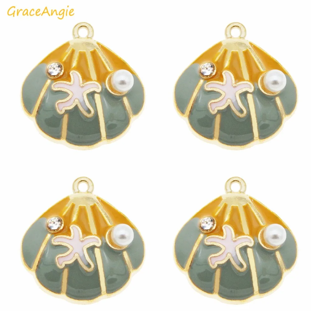 6pcs Enamel Gold Tone Shell shape Artificial Pearl Charms pendant Pink Green For necklace Bracelet Jewelry Making DIY Accessory | Украшения