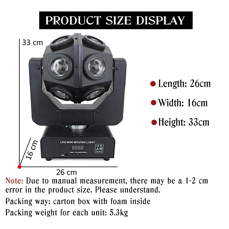 LED Moving Head Lights with 12Pcs Lamp Beads 10W Pocket Beam Unlimited Rotation RGBW 4 In 1 DMX512 for Party Disco Shows | Лампы и