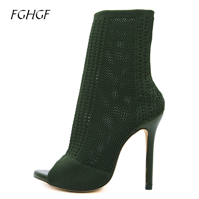 Модные летние ботильоны с открытым носком 3 цвета женские ботинки из эластичной