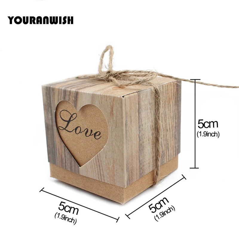 Candy Boxes Love Heart Kraft Box Paper Gift with Burlap Jute Shabby Chic Twine Wedding Favor Valentine's Day and Part | Дом и сад