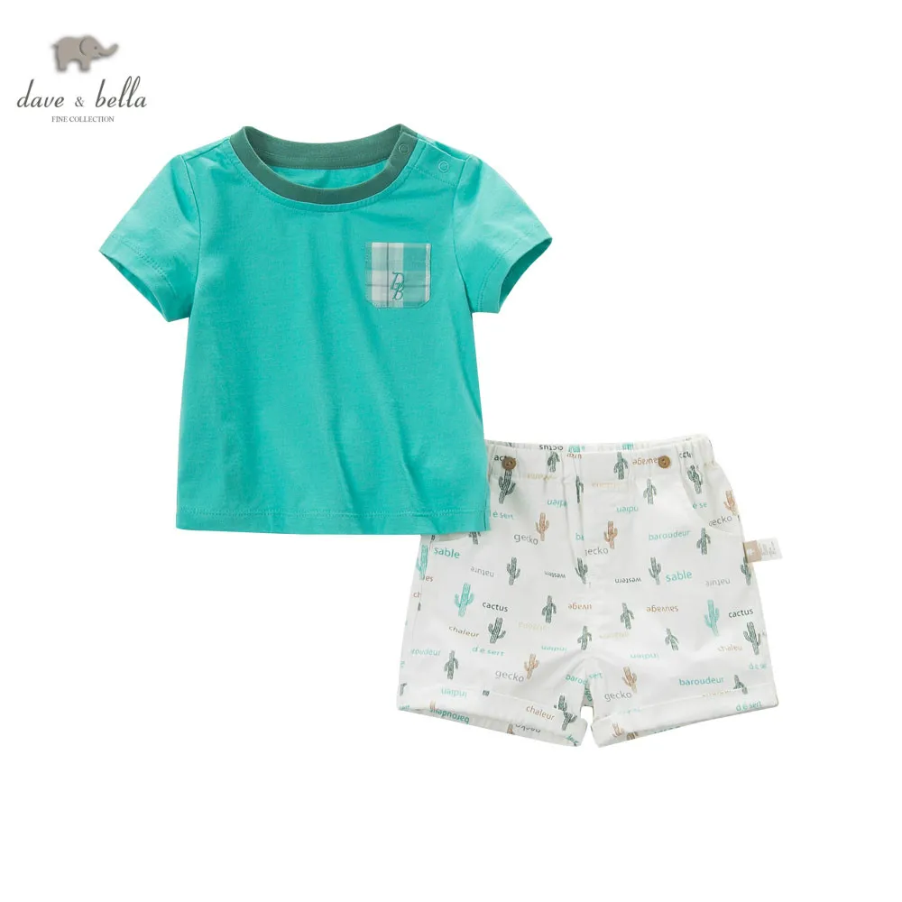 DB5124 dave bella summer baby boys clothing set kid green sets child's infant clothes children costumes cool suit |