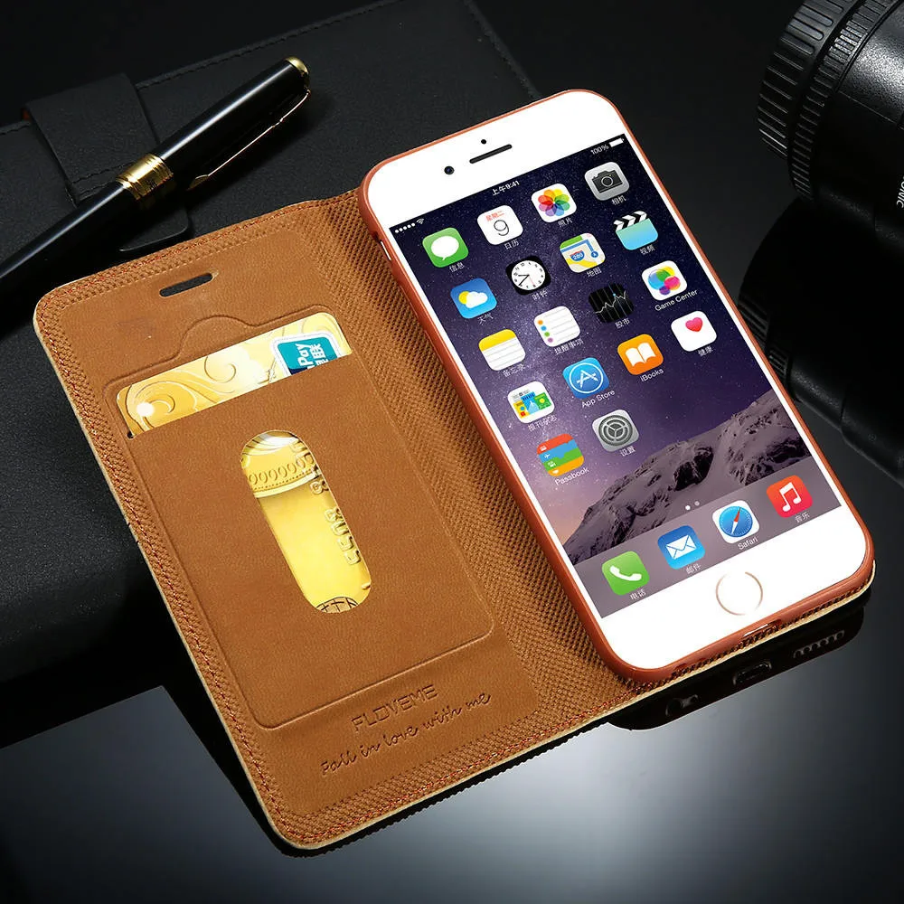 Оригинальный кожаный чехол FLOVEME для Apple iPhone 7 7Plus Iphone 6S 6Plus флип с отделениями карт