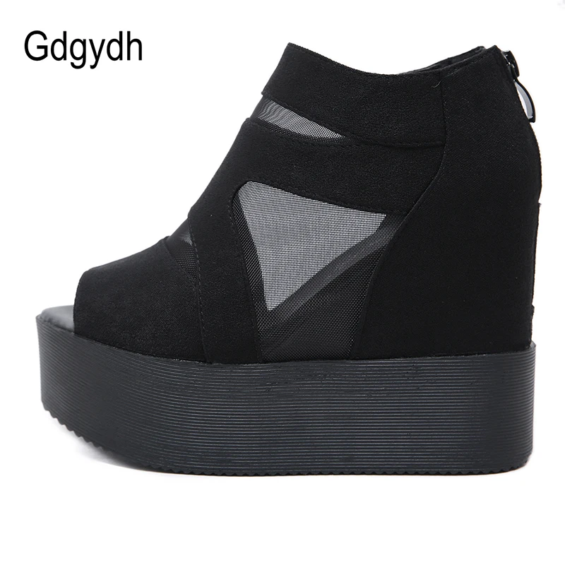 Gdgydh/летние женские ботильоны модные сетчатые туфли на танкетке с высоким