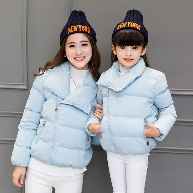 Детская пуховая куртка для мамы и дочки 2017 зимняя верхняя одежда хлопковая
