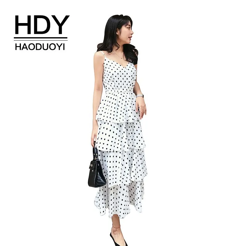 Женское платье комбинация HDY Haoduoyi черное/белое с треугольным вырезом без рукавов