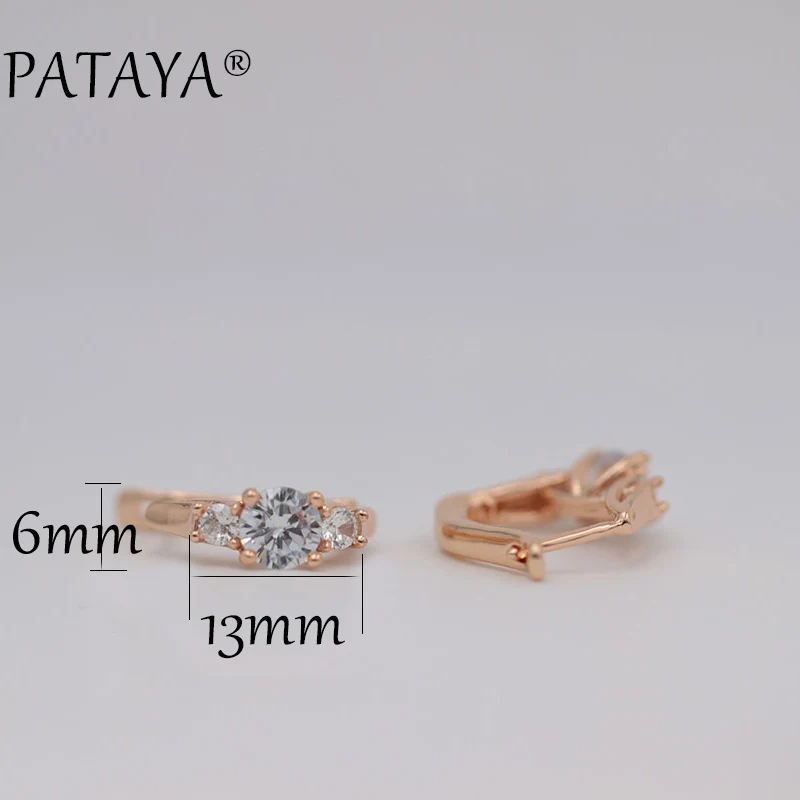 Серьги PATAYA из розового золота 585 пробы три круглых белых натуральных циркона