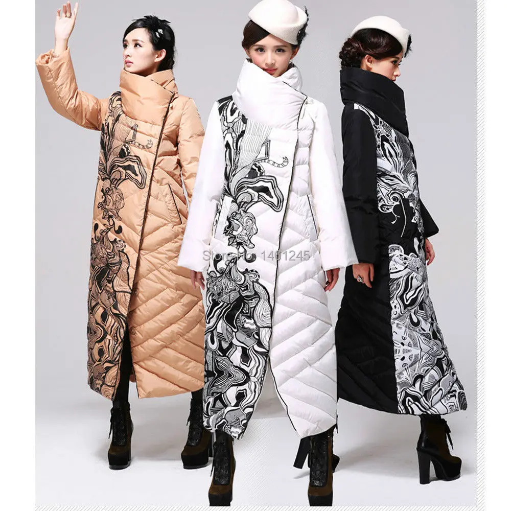 Women's Winter Down Jacket Coat Europe Floral Fashion Long Overcoat vintage y528 | Женская одежда