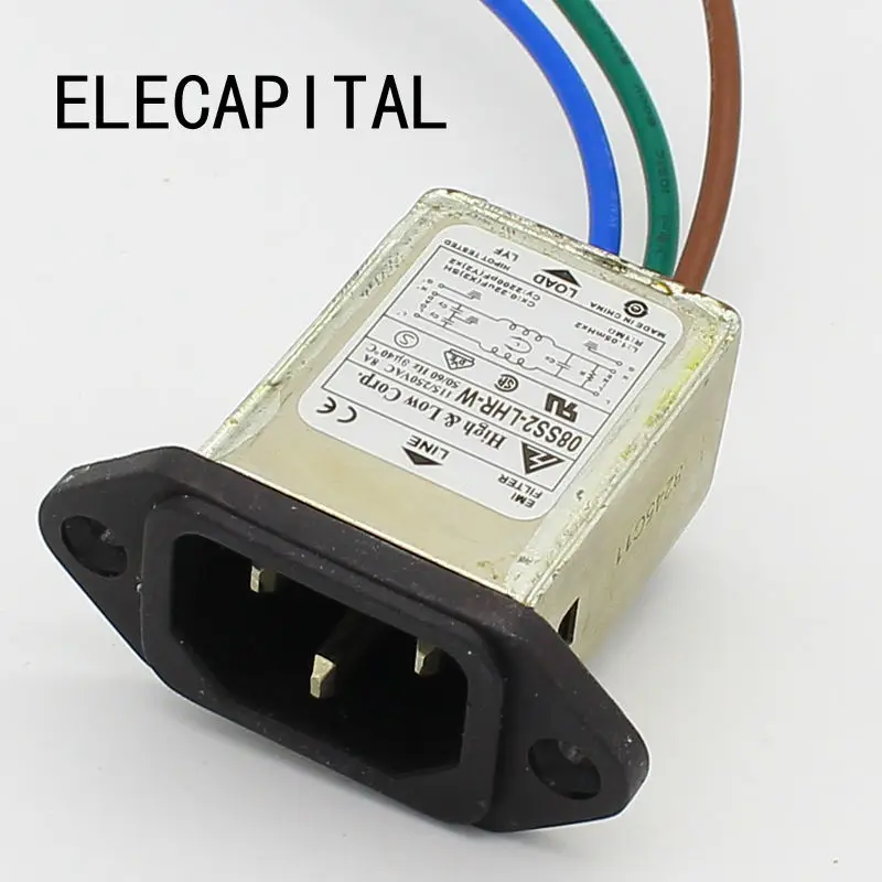 Монтаж панели 3 контактный разъем переменного тока 8A фильтр EMI 115/250VAC 50/60Hz High & Low Corp.
