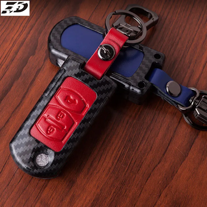 Carbon Fiber Genuine Leather Car Key Case Protect for Mazda 2 3 5 6 CX-3 CX-4 CX-5 CX-7 CX-9 Atenza Axela MX5 Fob Cover Set | Автомобили и