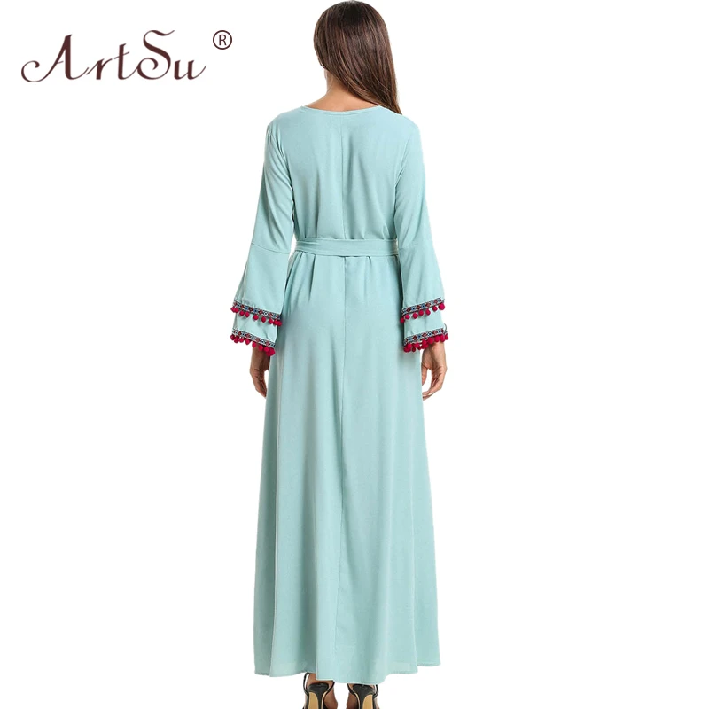 Женское винтажное платье макси ArtSu Boho в этническом стиле с расклешенными