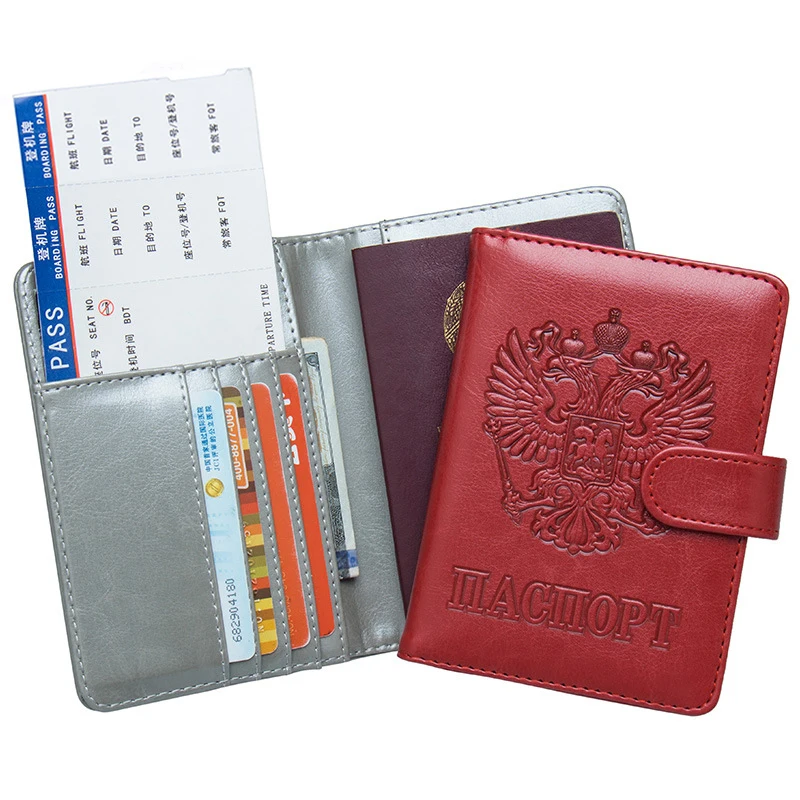 

Russian PU Leather RFID Blocking Passport Holder Wallet Cover Travel Document Organizer Case for Men Women with Credit Card Slot