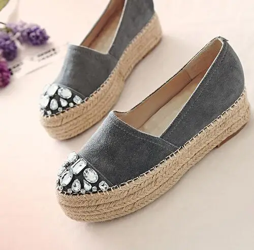 Женские эспадрильи на платформе однотонные туфли из натуральной кожи без
