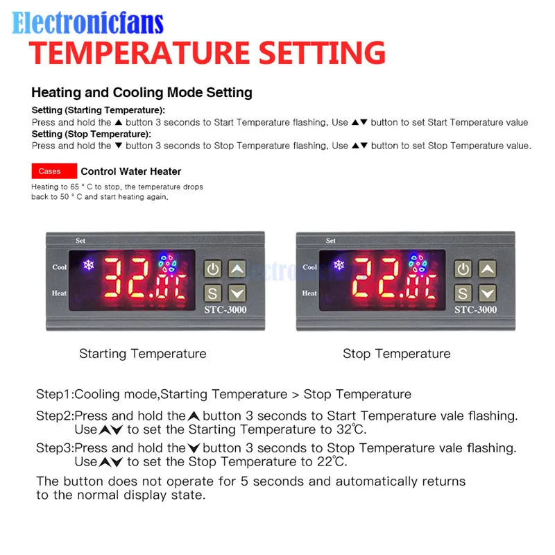 STC-3000 AC 110 V-220 V AC/DC 12V 24V светодиодный цифровой Температура Управление; термостат Управление w/нагревательные охладительные Сенсор измеритель влажности