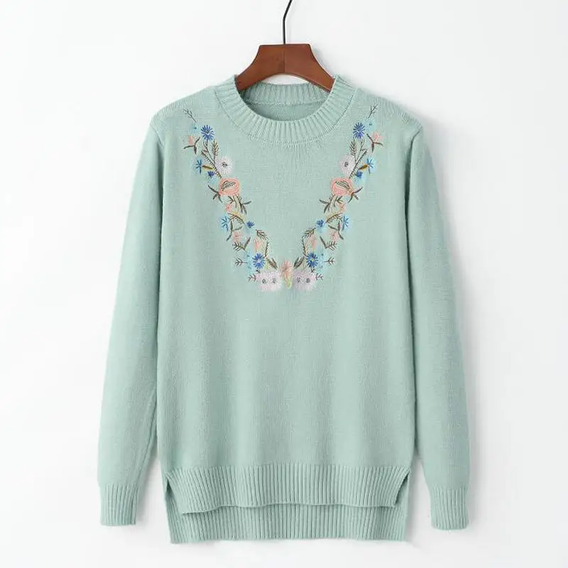 toppies 2020 Pull Femme Women Floral Embroidery Sweater O-neck Long Sleeves Knit Jumper Jerseys 9 Colors Soft Pullover | Женская одежда