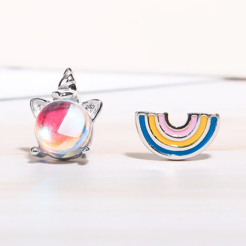 Единорог Радуга Асимметричная лунным камнем серьги-гвоздики ASOS 925 Щепка Серьги