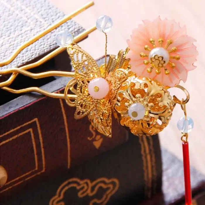 Chinese Gold Long Tassel Hair Stick Hairpins Phoenix Tiaras Earrings Handmade Flower Bridal Jewelry Sets Wedding Accessories LB