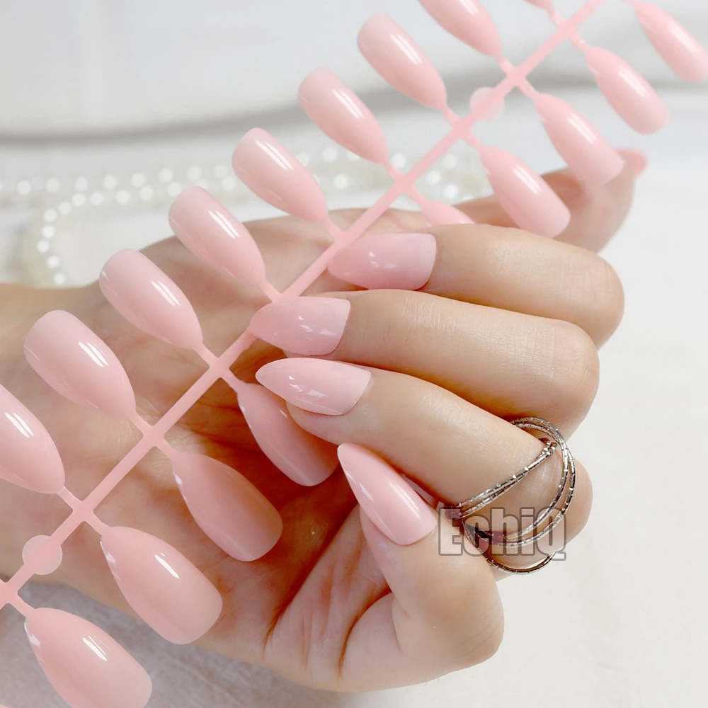 

Stiletto Fake Nails Nude Pink Pointed Artificial Nails Easily Decorate Your Fingers Candy White Surface Tips 140P