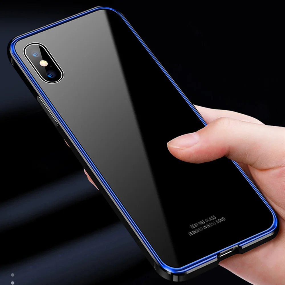 Роскошный металлический чехол для iPhone XR XS Max Алюминиевый бампер закаленное
