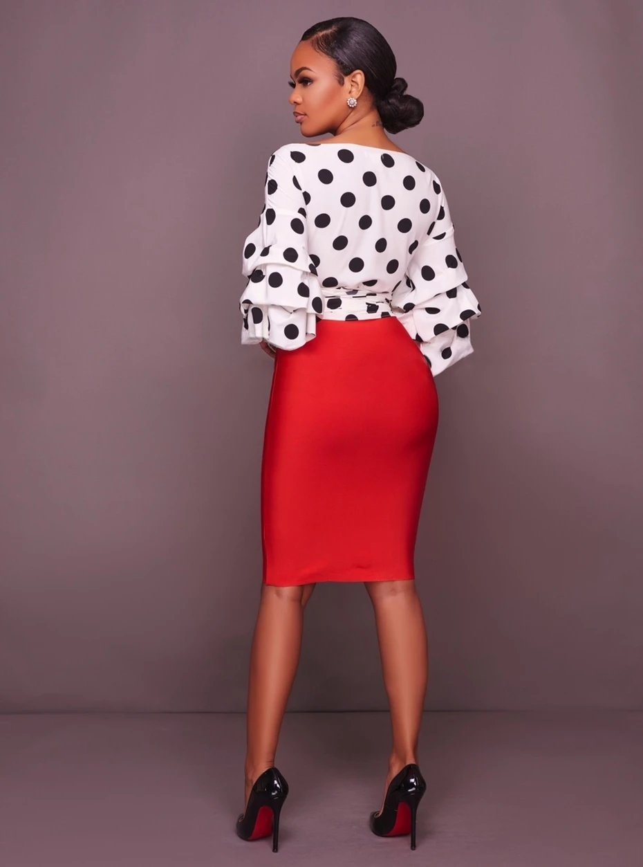 

Lantern Sleeve Polka Dots Chiffon Blouses Fashion Deep-V Sexy Black White Blusas Streetwear Women Tops Shirts