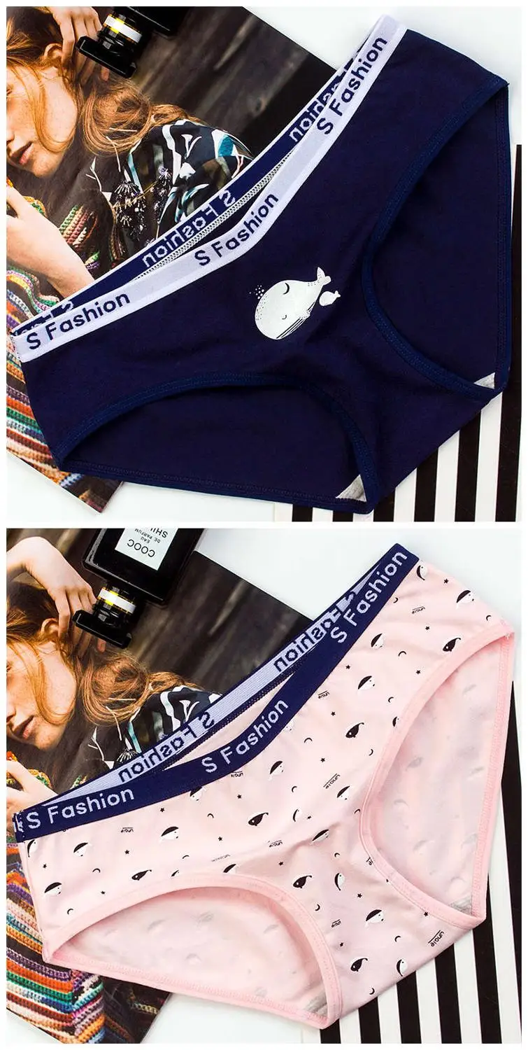 Blue Pink 2 шт., хлопковые трусы, нижнее белье, трусы для женщин, девушек, женские трусы, дамские трусики, комфортное модное дамское нижнее белье - Цвет: Blue Pink