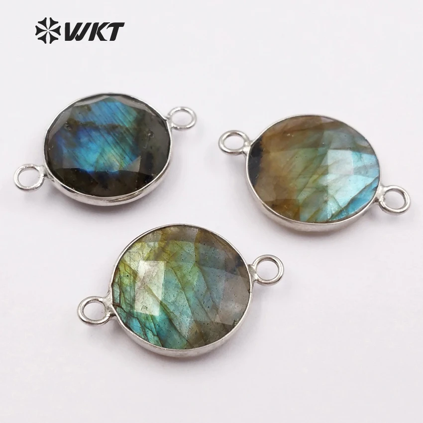 

WT-C239 wholesale fashion high brightly natural labradorite bezel setting connectors women jewelry design making stone connector