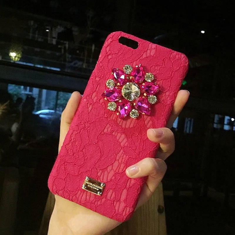 Новый Роскошный DG Шнурка Frabric Кристалл Алмаза Цветы Case Для Apple iPhone 6 Plus s 7 Плюс Bling
