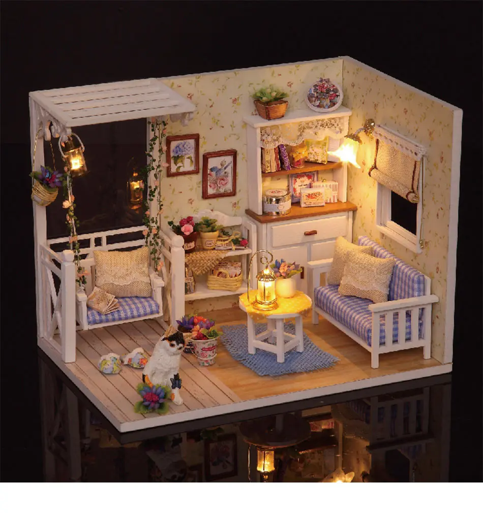 Собрать DIY Miniaturas Кукольный дом игрушка деревянный миниатюрный кукольный домик игрушки для детей с мебели светодиодный свет подарок на день рождения