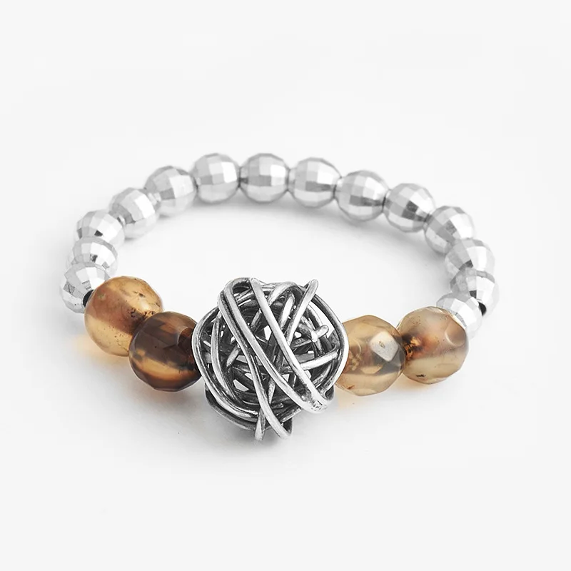 INALIS Real 925 Sterling Silver Ring Unique Statement Handmade Beads with Natural Smoky Quartz Green Stone Finger Accessories | Украшения и